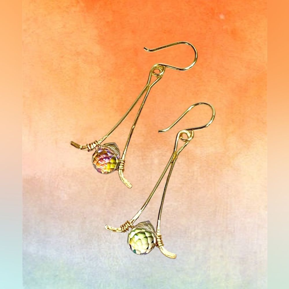 HANDMADE Faceted Austrian Crystal Hand Wrapped Earrings, Artisan Jewelry Gift